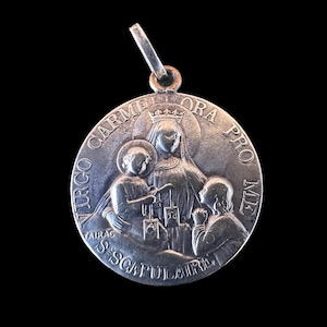 TAIRAC French Antique Silver Plated Metal Religious Medal Sacred Heart of Jesus and Virgin Mary, Catholic Gift
