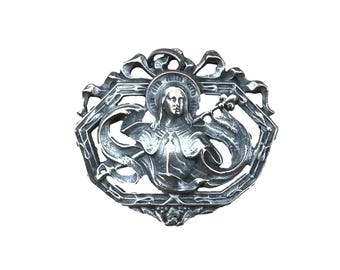 Antique Jeanne d'Arc Medal – Silvered French Art Nouveau Pendant