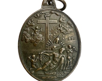 Antique French Bronze Indulgence Medal – 19th Century Religious Pendant