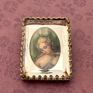 Antique Woman Miniature Brooch  Gift For Her