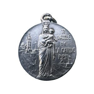 Antique Sterling Silver Medal – Our Lady of La Garde Marseille – Signed V.M. Paris – French Catholic Pendant c.1900