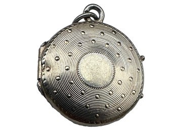 Antique Vermeil Photo Locket Pendant – Small Round Guilloché Locket – Vintage Jewelry