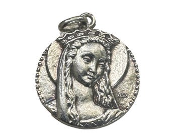 Vintage Religious Virgin Mary Crowned Sterling Silver Medal  Maison Arthus-Bertrand