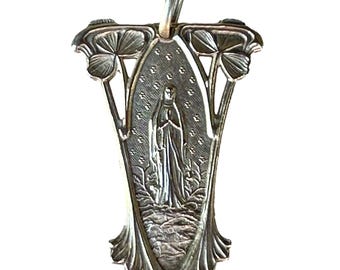 Rare Art Nouveau Sterling Silver Mary Medal, Souvenir de Lourdes