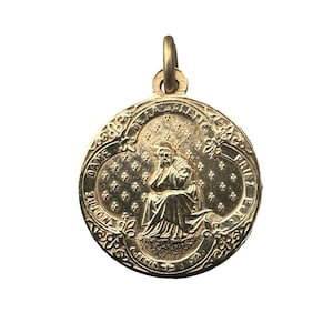 Antique French Gilded Brass – Our Lady of La Salette by Penin Lyon – Religious Pendant