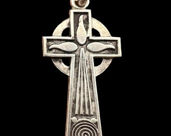 Antique Sterling Silver Celtic Cross Pendant, Breiz Bepred Brittany Gift for Him / Her