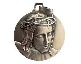 Rare Christ Crowned Silver Medal Minerva hallmark  Cunfraterna Di Santa Croce Bastia