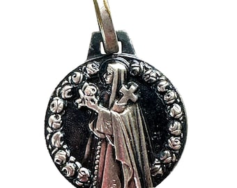 Saint Teresa Silver-Plated Medal Pendant, Art Deco Religious Jewelry by Fernand PY