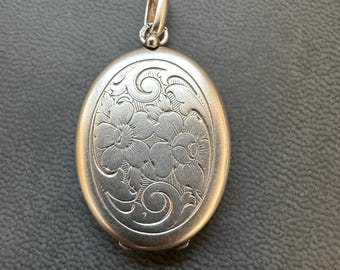 Antik Silber Oval Foto Medaillon, Gravierte Blumen Anhänger, Vintage Jugendstil Geheimnis Öffnung Medaillon, Memento Andenken Geschenk