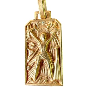Saint Andrew Art Deco Gilded Bronze Medal Pendant Fernand PY, Religious Jewelry, Gift for her/him