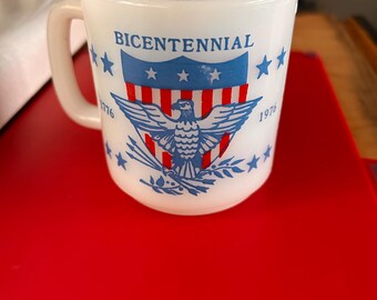 Bicentennial milk glass coffee cup. 1776-1976