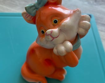 TWO  Vintage Disney Aristocats, turquoise blue bow and collar smiley eyes. Big paws