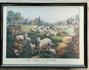 The Meadow in Springtime, 1867 Currier and Ives framed lithograph