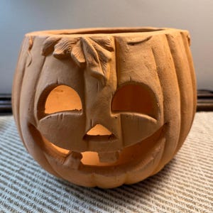 Slip Cast Terracotta Clay Pumpkin Planter Lantern Farmhouse Indoor Outdoor Decor