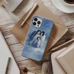 Penguin Family Phone Case, Winter arctic aesthetic iPhone case, Watercolor style, iPhone 16 15 14 13 Pro Samsung Galaxy S23 S22 S20 Ultra