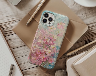 Funda para teléfono con diseño de pintura al óleo de flores de aliento de bebé en tonos pastel, funda floral estética, diseño lindo y moderno, compatible con iPhone 17 16 15 14 13, Galaxy S25 S24, Pixel 9