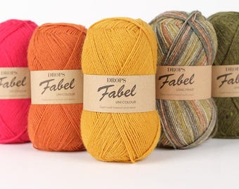 Drops Fabel. Superwash treated sock wool. Unicolor.