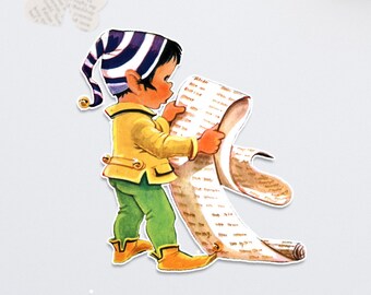 Twinkle Elf Vintage DieCut Cutout | Little Boy, Christmas List (3 sizes available: 4 inch, 6 inch, 10 inch )