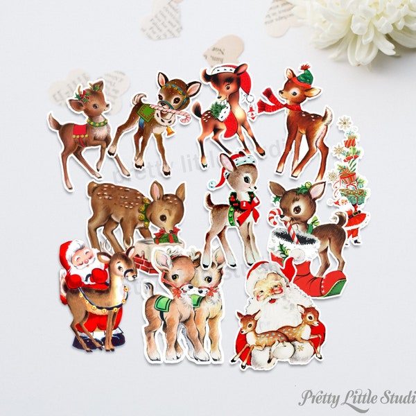 Dasher 2" to 3" Cutouts Ephemera Pack (11 pieces) |  Reindeer, Santa, Vintage Reproduction