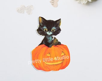 Samantha Cat Halloween Vintage DieCut | Pumpkin (1 size available: 4 inch ) Reproduction