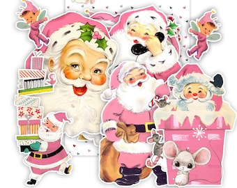 Pink Santa Cut-Out (17 pieces) 3 to 4 inch Ephemera Pack | Die cuts Christmas, Retro Images, Vintage Reproduction