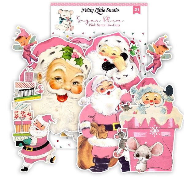 Pink Santa Cut-Out (17 pieces) 3 to 4 inch Ephemera Pack | Die cuts Christmas, Retro Images, Vintage Reproduction