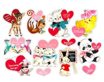 Valentine Tags Large Die Cuts | Ephemera Pack, Love, Heart, Vintage Retro Images, Reproduction