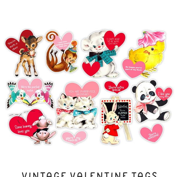 Valentine Tags Large Die Cuts | Ephemera Pack, Love, Heart, Vintage Retro Images, Reproduction