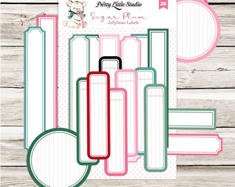 Jellybean LABEL Cutout DieCuts | Sugar Plum Collection | Red, Pink, Green, Mint