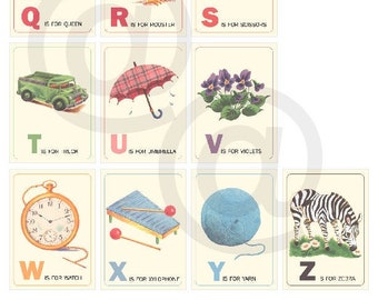 Digital | Print at Home | Z is for Zebra Alphabet Mini Flash Cards Vintage Retro Style