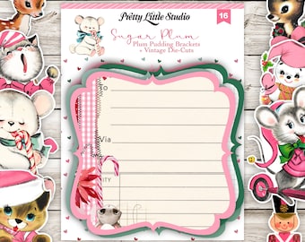 Tag | Plum Pudding BRACKET Journaling, Cutout, DieCuts | Sugar Plum Collection | Deer, Santa, Cat, Mouse