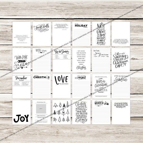 Jingle Bells 3x4 Pocket Cards Black White Christmas Journaling Pack