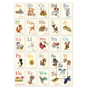 Animal ABC Alphabet Retro Vintage Style Flash cards, raccoon, bee, squirrel, tiger, bear image 4