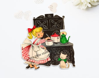 Lola Girl Cooking Baking Vintage DieCut Cutout Christmas | (1 size available: 4 inch) Reproduction