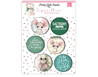 Little Mouse Christmas Flair 1" Buttons Pack | Sugar Plum Collection