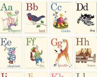 Digital | Druck zu Hause | Tier ABC Alphabet Mini Flash Cards Vintage Retro Style