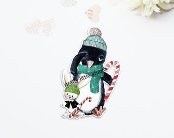Blizzard Penguin Bunny Vintage DieCut | Christmas  (2 sizes available: 4 inch & 6 inch )