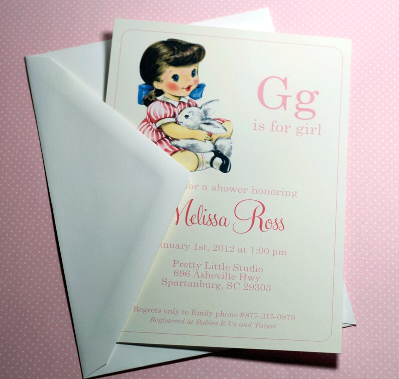 DIGITAL G is for Girl Baby Girl Shower Invitation