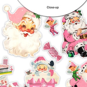Pink Santa Cut-Out 17 pieces 3 to 4 inch Ephemera Pack Die cuts Christmas, Retro Images, Vintage Reproduction image 3