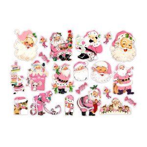 Pink Santa Cut-Out 17 pieces 3 to 4 inch Ephemera Pack Die cuts Christmas, Retro Images, Vintage Reproduction image 2