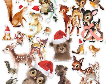 Forest Critters Christmas Die Cuts | Ephemera Pack, Woodland, Deer, Owl, Planner, Scrapbook Embellishment, Card Making, Vintage Retro Images