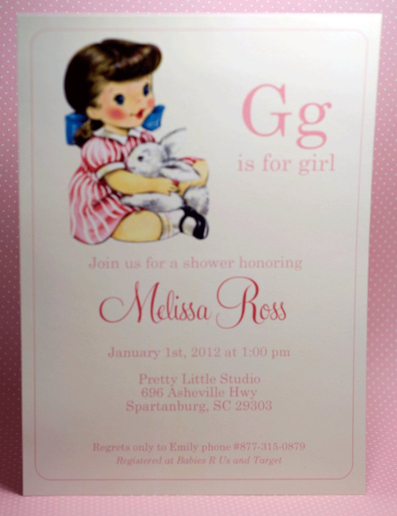 DIGITAL G is for Girl Baby Girl Shower Invitation
