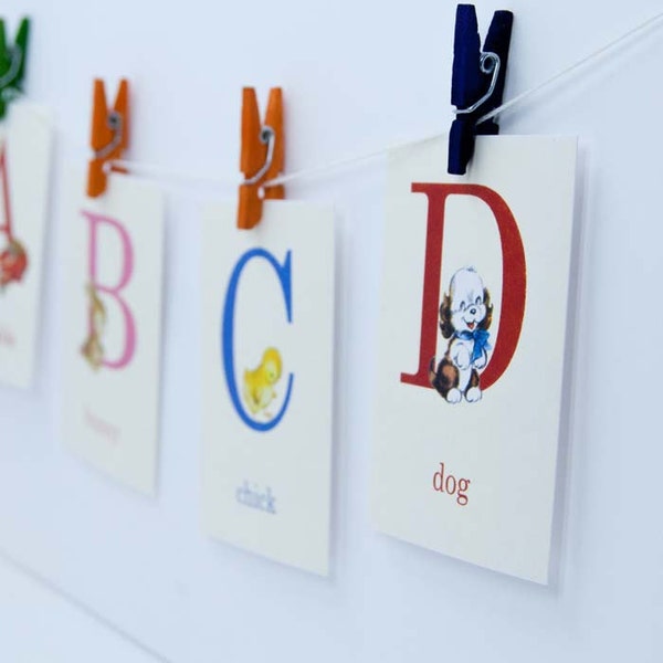 Baby ABC Alphabet Retro Style Flashcards - 4x6 OR 5x7 - Set of 26 | ABC Flash Cards, Alphabet Flash Cards