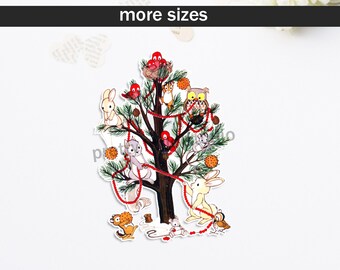 Woodland Tree Cutout | Christmas, Bird, Own, Rabbit | (3 sizes available: 4 inch, 6 inch, 10 inch) Vintage Reproduction