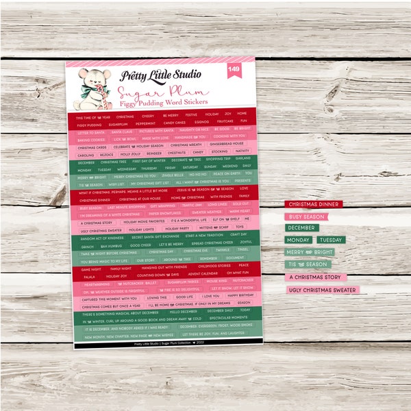 Stickers | Figgy Pudding Christmas Word Phrase Sentiment Stickers | Choose a Color