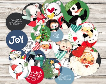Snowball Round Tag Die Cuts Ephemera Pack | Christmas, Santa Claus, Penguin, Bear, Bunny