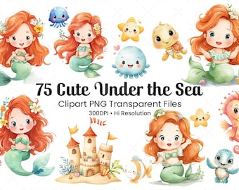 Mermaid clipart, Mermaid png, Little mermaid clipart, Watercolor Mermaid, Ariel png, Under the sea clipart, Ocean clipart