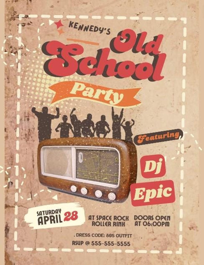 Editable 80's Old School Party Invitation, Text Invitation, Birthday