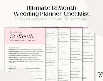 12-Month Wedding Planning Checklist | Printable Wedding Organizer | Bride-to-Be Planner | Comprehensive Timeline | Bridal Binder Essential