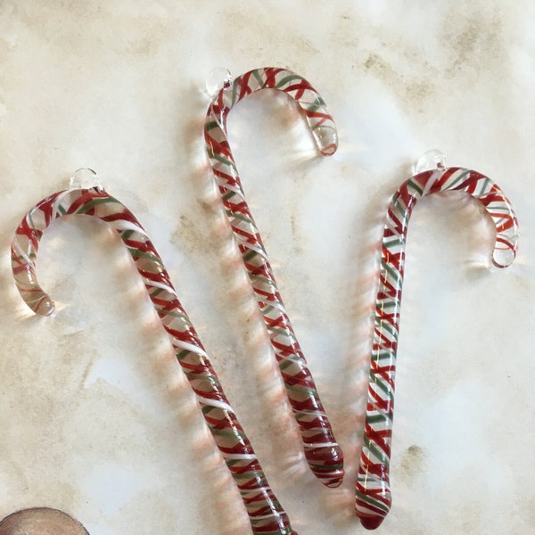 Red, White & Green CANDY CANE Borosilicate Glass Christmas Ornament